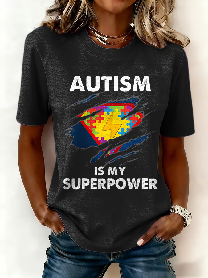 Autism Is My Superpower Autism Awareness Print T-shirt