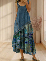 Vintage Floral Print Sleeveless Multi-layered Ruffled Strap Dress