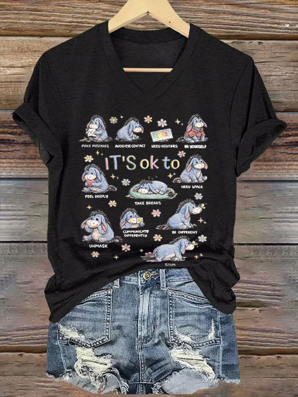 Autism Awareness It's Ok To V-neck Casual T-shirt