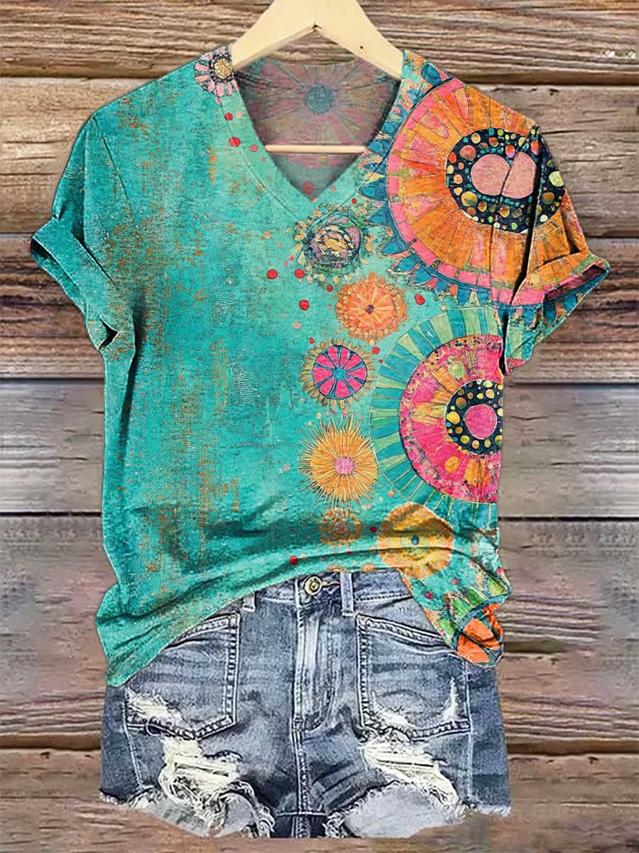 Floral V- Neck Casual T-shirt