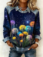 Women's Casual Dandelion Patchwork Denim Sweatshirt