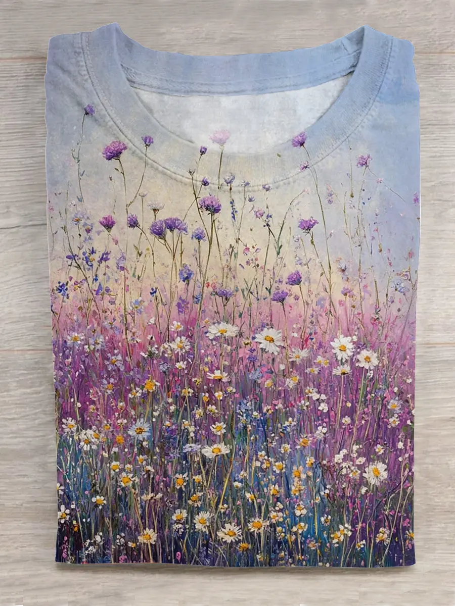Purple & White Wildflower Print Shirt, Healing Shirt, Art Gift