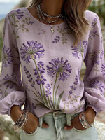 Women's Purple Pastoral Floral Print Casual Top