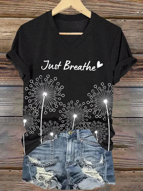Just Breathe Dandelion V-neck Casual T-shirt