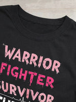Warrior Fighter Survivor Thriver Breast Cancer Awareness Print T-shirt