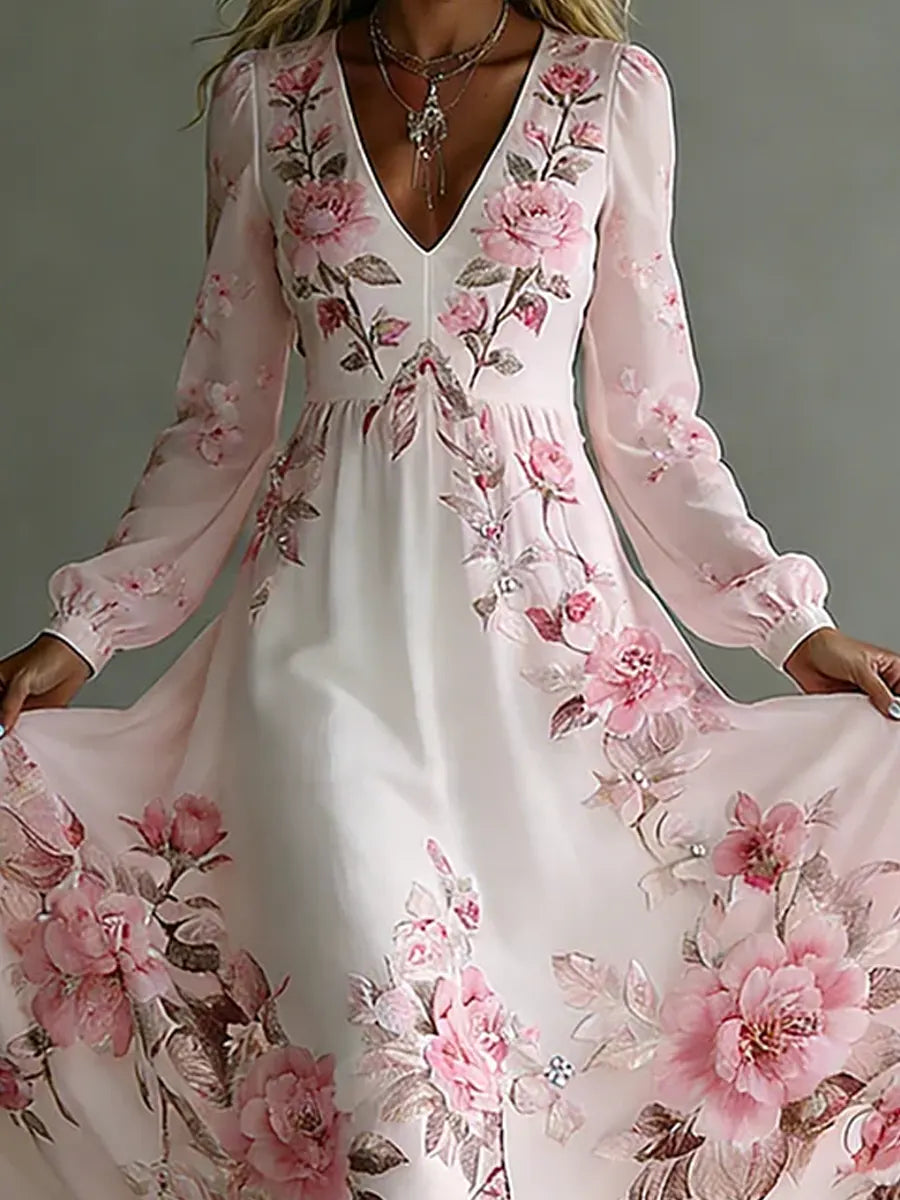 Women's Retro Floral Art Elegant Romantic Casual Cotton Long Dress