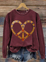 Peace Sign Heart Print Casual Sweatshirt