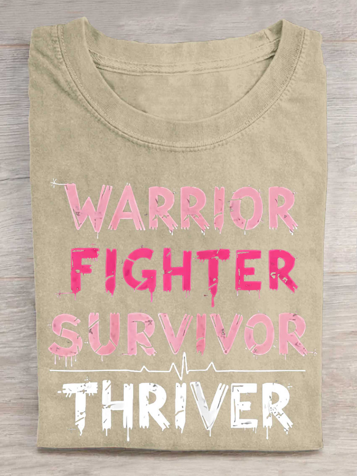 Warrior Fighter Survivor Thriver Breast Cancer Awareness Print T-shirt