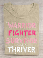 Warrior Fighter Survivor Thriver Breast Cancer Awareness Print T-shirt