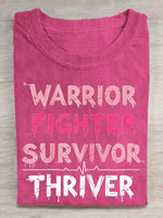 Warrior Fighter Survivor Thriver Breast Cancer Awareness Print T-shirt