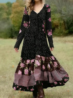 Women's Retro Floral Polka Dot Art Elegant Casual Cotton Linen Dress