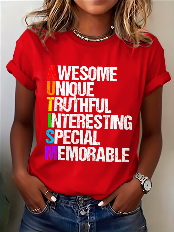 Autism Awareness Awesome Unique Truthful Interesting Special Memorable Print T-shirt