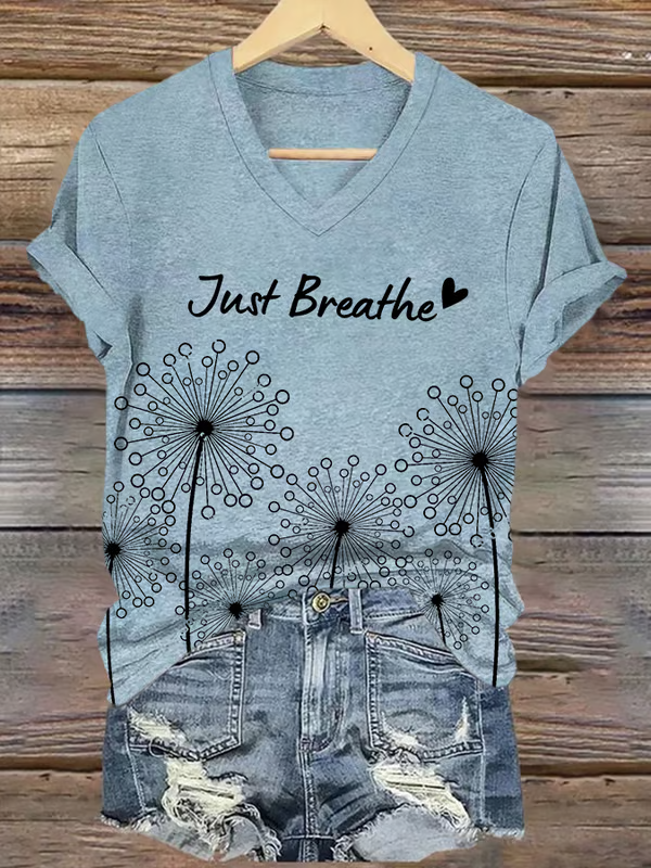Just Breathe Dandelion V-neck Casual T-shirt