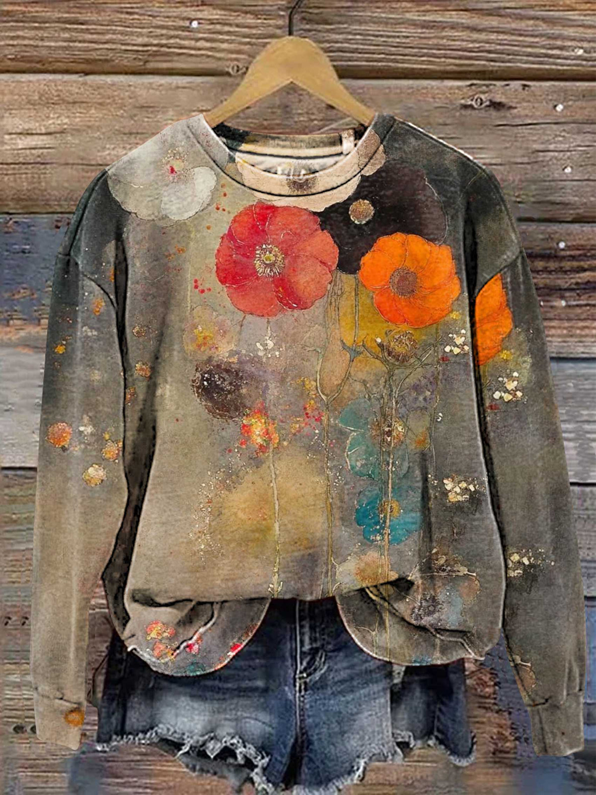Floral Art Print Casual Sweatshirt