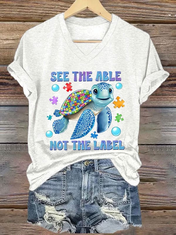 Autism Awareness See The Able Not The Label V-neck Casual T-shirt