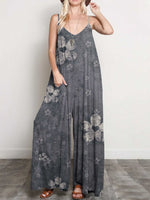 Vacation- Style Floral Print Casual One- Piece Pants