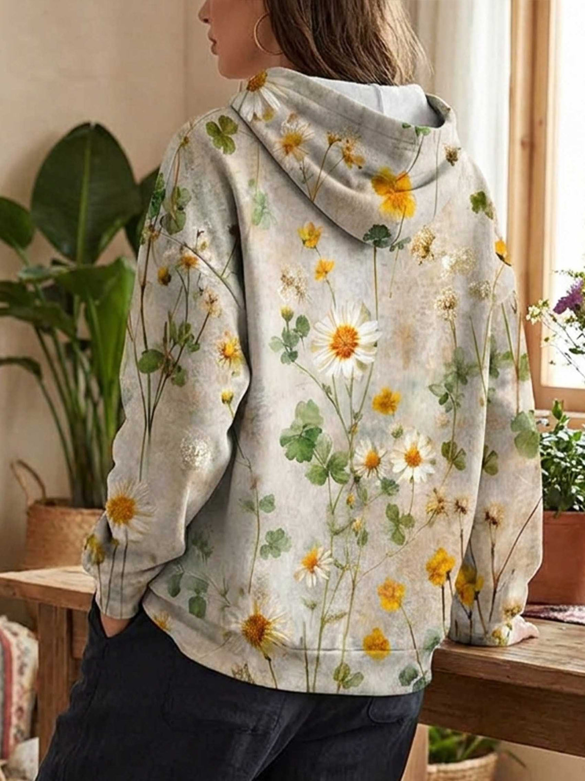 Floral Cotton Casual Hoodie Sweatshirt