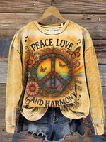 Retro Peace Love And Harmony Peace Sign Hippie Art Print Casual Sweatshirt