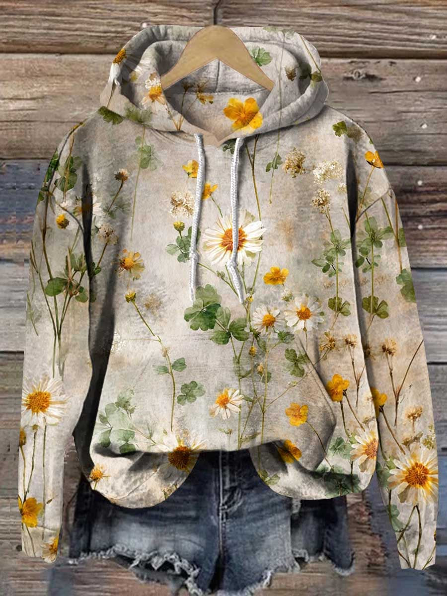 Floral Cotton Casual Hoodie Sweatshirt