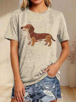 Faux Patchwork Dachshun Print T-shirt