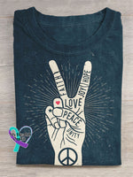 Peace And Love Art Print Casual Cotton T-shirt Blue / S
