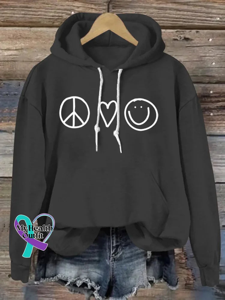 Peace And Love Art Print Casual Hoodie Sweatshirt Black / S