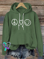 Peace And Love Art Print Casual Hoodie Sweatshirt Green / S