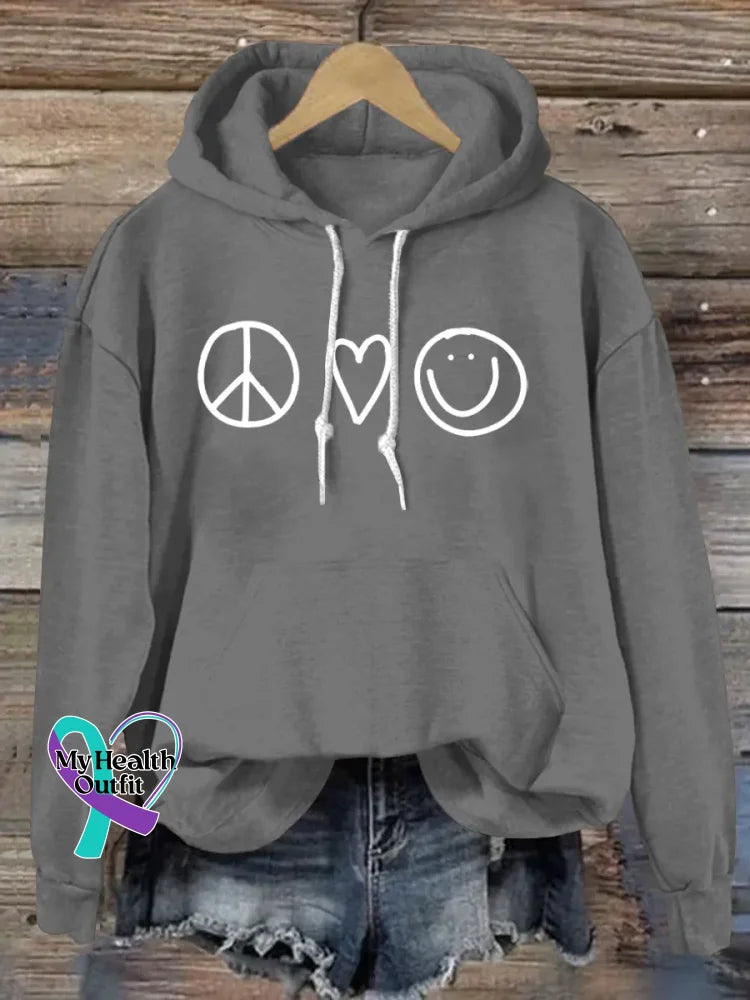 Peace And Love Art Print Casual Hoodie Sweatshirt Grey / S