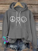 Peace And Love Art Print Casual Hoodie Sweatshirt Grey / S