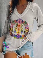 Peace And Love Art Print Casual V-neck Sweatshirt White / S