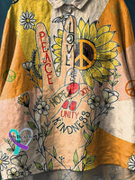 Peace And Love Vintage Art Print Casual Cotton Linen Shirt