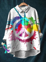 Peace And Love Vintage Art Print Casual Cotton Linen Shirt Hippie / S