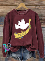 Peace Crew Neck Long Sleeve Casual Sweatshirt Claret / S