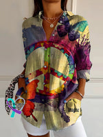 Peace Love Butterfly Gradient Print Casual Cotton Shirt Multicolor / S