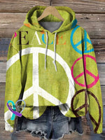 Peace Love Logo Art Casual Hoodie Sweatshirt Multicolor / S