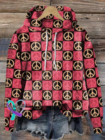Peace Plaid Printed Casual Hoodie Multicolor / S