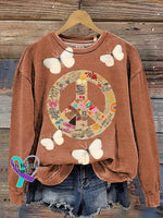 Peace Sign Butterflies Art Print Casual Sweatshirt Multicolor / S