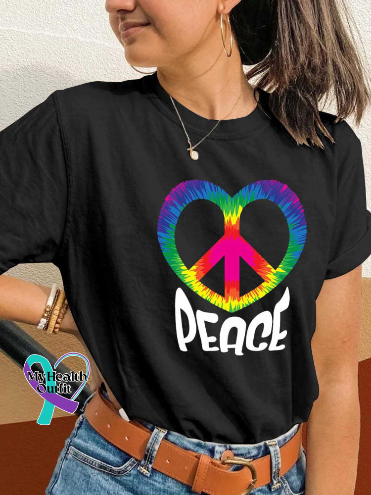 Peace Sign Heart T-shirt Black / S