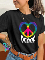 Peace Sign Heart T-shirt Black / S