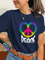 Peace Sign Heart T-shirt Blue / S