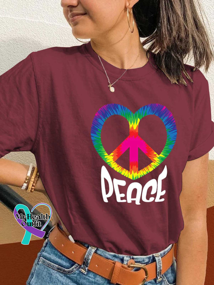 Peace Sign Heart T-shirt Red / S