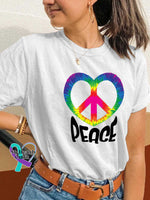 Peace Sign Heart T-shirt White / S
