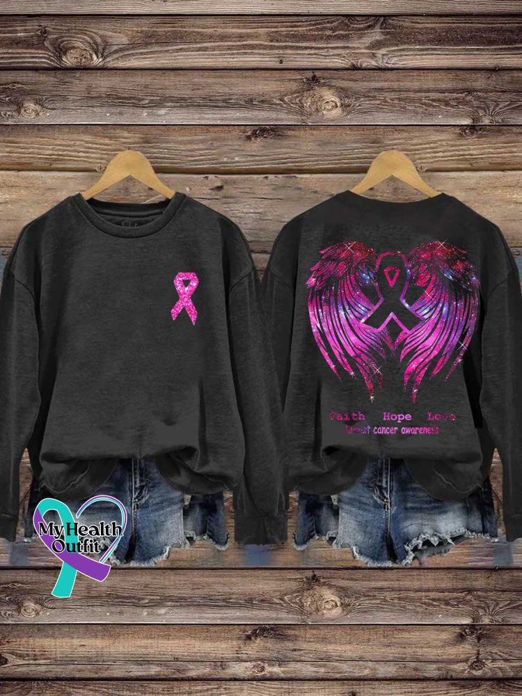 Pink Faith Hope Love Wings Breast Cancer Awareness T Shirt Crew neck sweatshirt / S