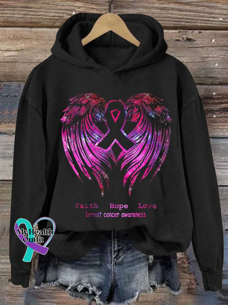 Pink Faith Hope Love Wings Breast Cancer Awareness T-Shirt Hoodie / S