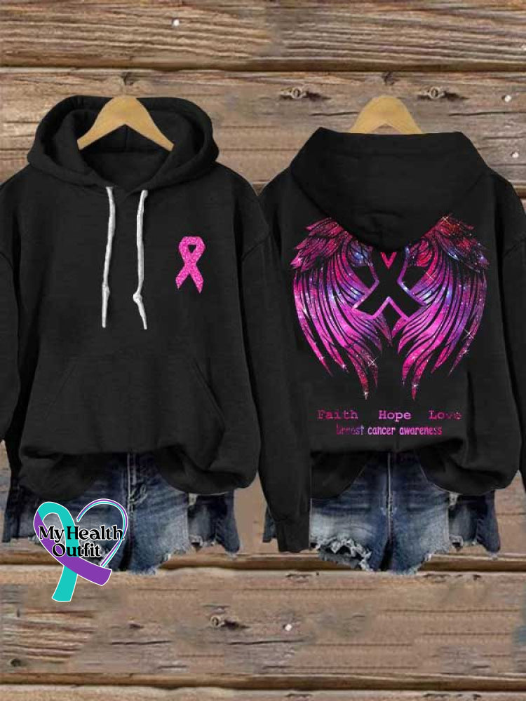 Pink Faith Hope Love Wings Breast Cancer Awareness T Shirt Hoodie Sweatshirt / S