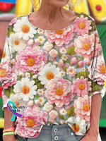 Pink Flowers Breast Cancer Awareness Art Print Casual Long Sleeve T shirt Multicolor / S