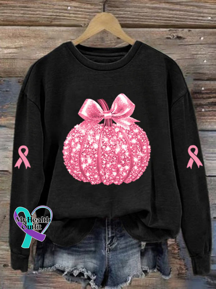 Pink Pumpkin Vintage Print Casual Sweatshirt Black / S