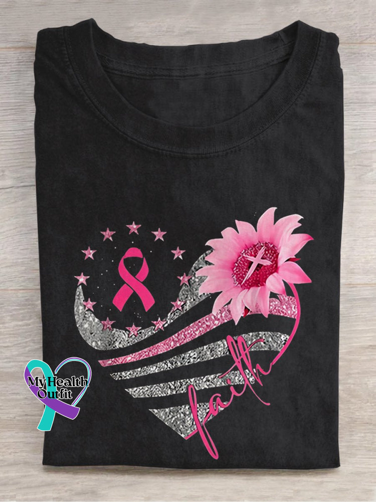 Pink Ribbon Breast Cancer Faith T-Shirt Black / S