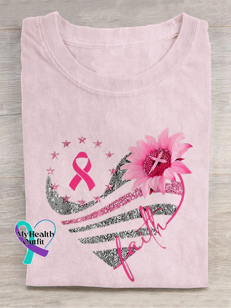 Pink Ribbon Breast Cancer Faith T-Shirt Pink / S