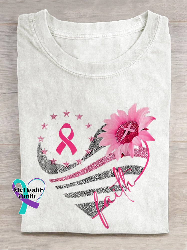 Pink Ribbon Breast Cancer Faith T-Shirt White / S